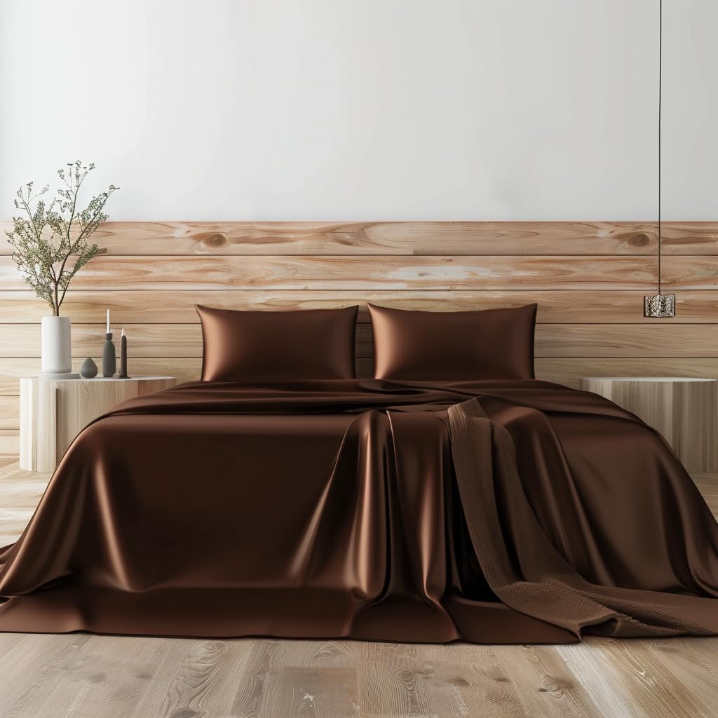 サテンベッドシーツセット 4ピース クイーンサイズ シルキー 寝具セット Amazon｜Candoury サテンシーツ ベッドセット 4ピース クイーン